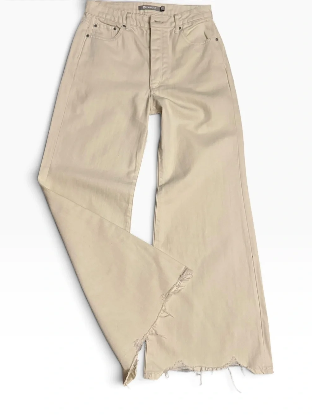 Tractr Size 25 White Wide Leg Jeans Raw Distressed Frayed Hem High Rise